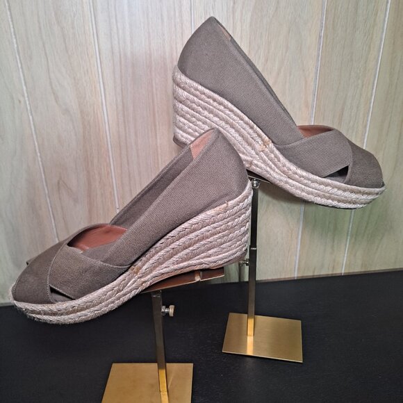 TORY BURCH Fillipa Women's Criss Cross Olive Canvas Wedge Espadrille - Picture 3 of 8